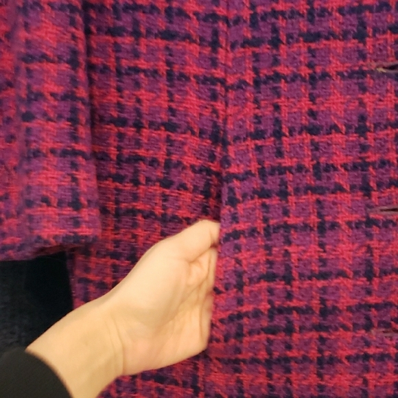 Vintage Pink and Purple Plaid Buttoned Trench Coat Wool - Picture 4 of 9